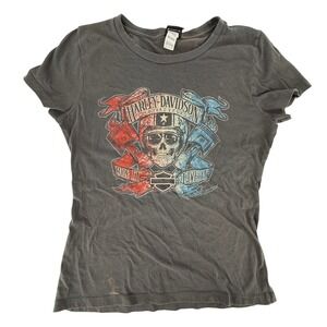Harley Davidson Ocean County NJ Skull Graphic TShirt Women S Black Distressed